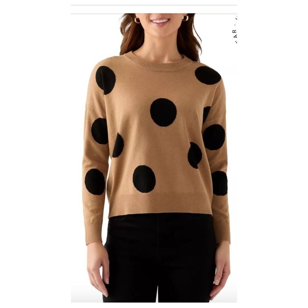 Tahari Women Sz Small Polka Dot Long Sleeve Pullover Knit Sweater Preppy Casual
